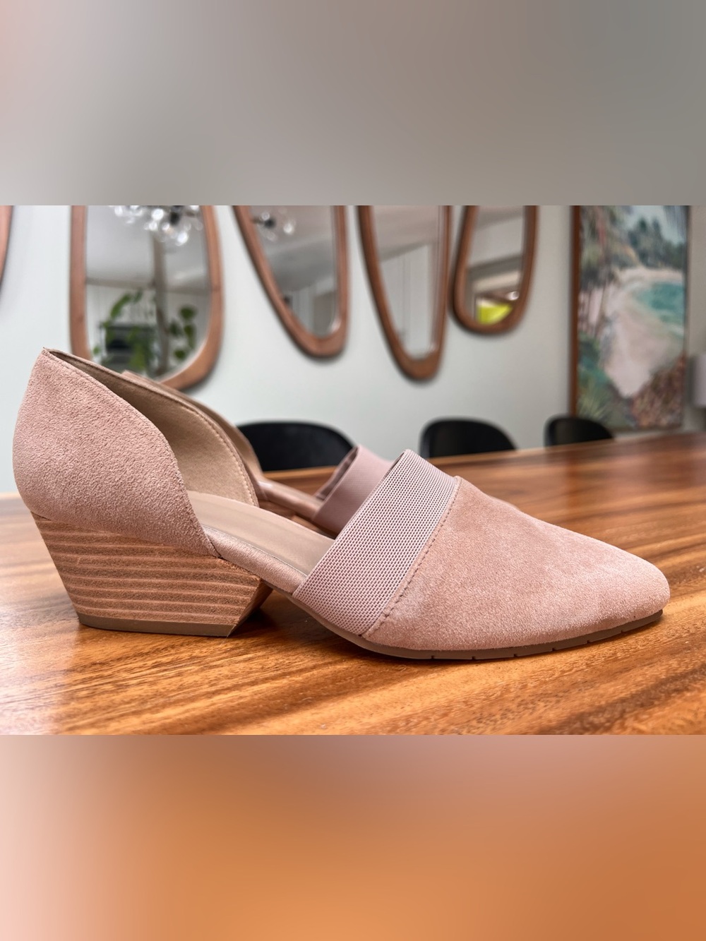 Eileen Fisher Suede Tan D’Orsay Hilly Wedge